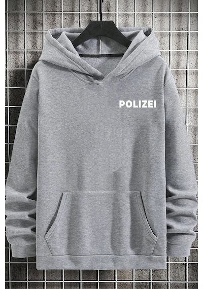 Uyguntarz Unisex Polizei Sırt Baskılı Sweatshirt Gri