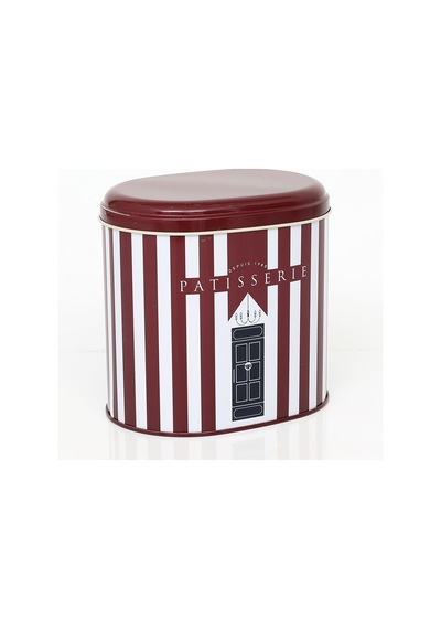 Patisserie Line Desenli Oval Metal Saklama Kabı 14 x 12 x 13 CM 1.4 L Çok Renkli