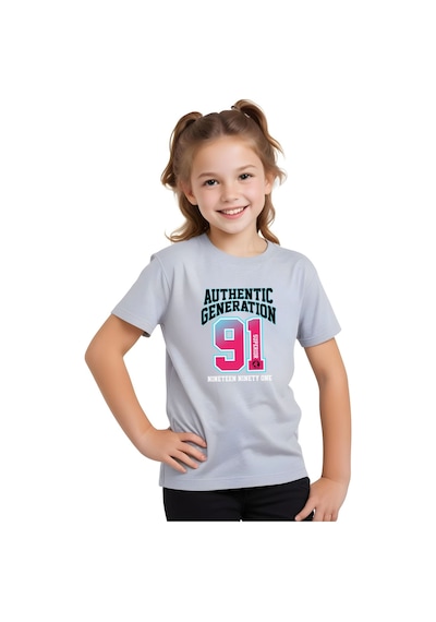 Panios Kids Baskılı Kız Çocuk Kısa Kollu T-shirt Gri