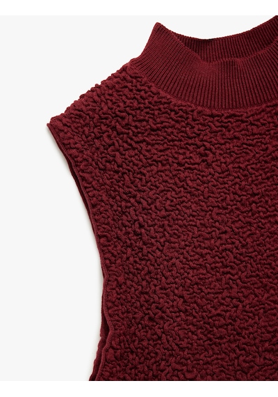 Koton Dik Yaka Dokulu Kolsuz Triko Bluz Bordo 6wak30023ht Bordo
