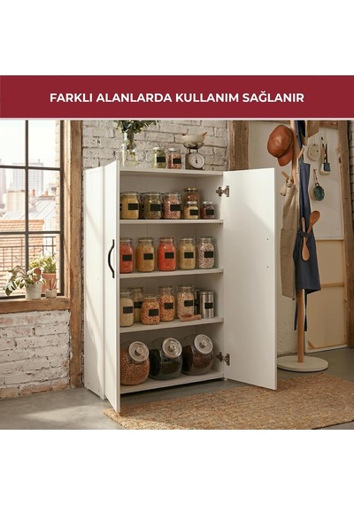 2 Kapaklı 4 Raflı Çok Amaçlı Dolap Beyaz 59x30x100 Cm Suntalam Düzen Dolabı Mutfak, Banyo, Antre, Ayakkabıl Diğer