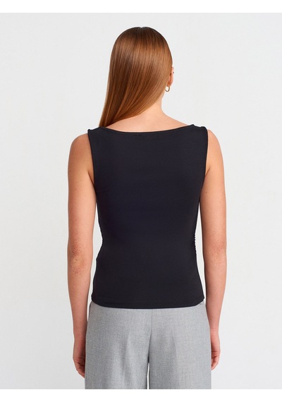 DİLVİN Dilvin Kadın 31589 Büzgülü Kayık Yaka Top Siyah Bluz-101a31589