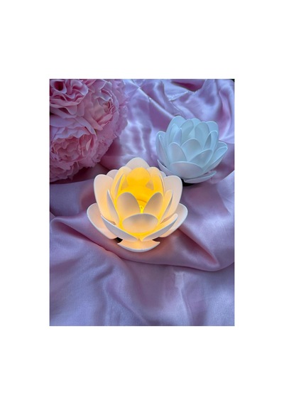 Anneler Günü Hediyesi 2 Li Lotus Led Mum Dekoratif Gece Lambası & Huzur Işığı Beyaz