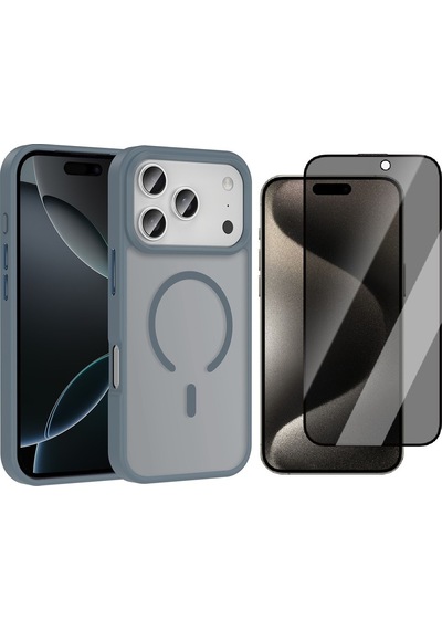 Vendas Apple Uyumlu iPhone 17 Pro Kılıf M-safe Şarj Özellikli Mat Arka Yüzey Zore Sio Kapak + Hayalet Ekran Koruyucu Gri