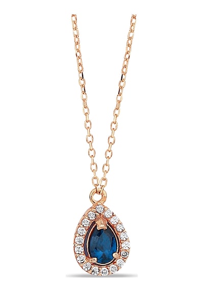 Kuyumcudukkani Zincirli"safir Renk Damla Taşlı" Kolye-37186-r-80cm Rose Gold