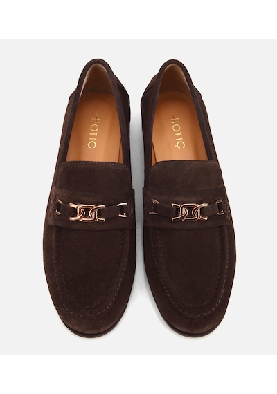 Hotiç Kadın Süet Deri Kahverengi Toka Detaylı Klasik Loafer