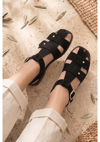 Sissy Pim Detaylı Ön Kapalı İthal Model Kadın Sandalet Siyah