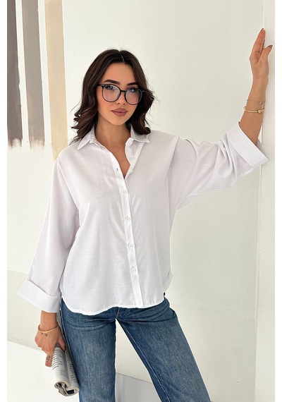 Oversize Düğmeli Gömlek Classic Beyaz