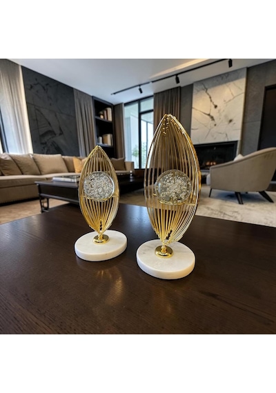 Tr Elegant Gold Metal Biblo Mermer Tabanlı Şık Ev Dekorasyonu Genel