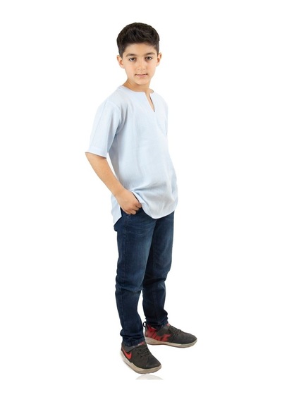 Eliş Şile Bezi Kısa Kol Şile Bezi Bisiklet Yaka Erkek Çocuk Tshirt Buz Mavi 3027