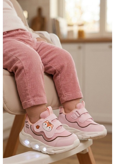 Cool Pudra Cırtlı Işıklı Anatomik Bebek Spor Ayakkabı Sneaker Aria B