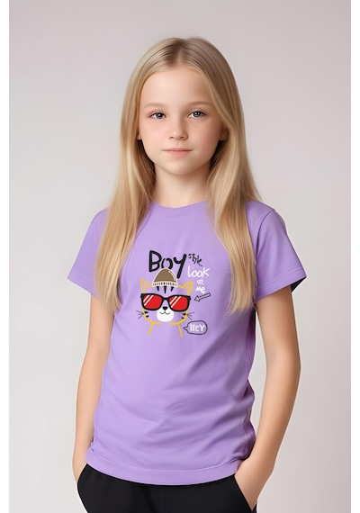 Fyk Kids Kız Çocuk Yuvarlak Yaka Baskılı Boy Cat Alt-üst Pijama Takımı Lila