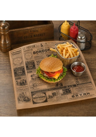 Jaova Vintage Baskılı Gıda Sunum Kağıdı Hamburger, Sandviç, Patates, Tost Ve Atıştırmalık Servis Kağıdı, Kafe Restoran Sunum Ve Paketleme Kağıdı