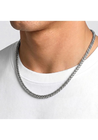 Moncuk Design Köşeli Hasır Örgü Erkek Çelik Kolye - 4x4mm 55cm Gümüş 3351eck021 Beyaz