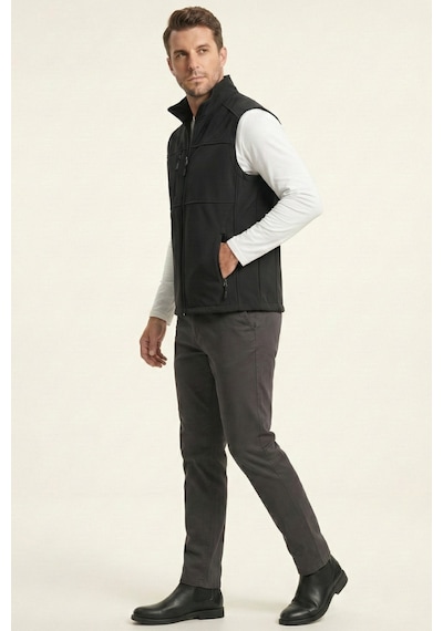 Genius Store Erkek Yelek Softshell Su Geçirmez Tam Fermuarlı Cepli Normal Kalıp Spor Yelek Siyah