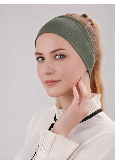 Alivascarf Kaymayan Silikonlu Bandana Bone Siyah - Kadın Tesettür Dikişsiz Kaymaz Geçme - Sportif Saç Bandı Haki