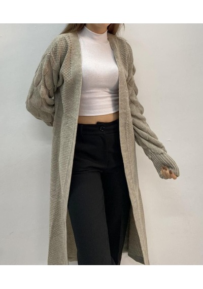 Onno Style Woman Damla Kol Uzun Hırka Gri