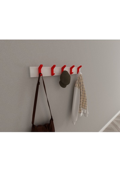 Hepsi3boyutlu Modern Duvar & Kapı Kanca Askılık - 5 Adet Kırmızı Kanca Askılık - Model No : 2 Kırmızı