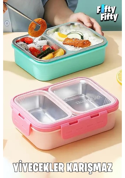 Vagonlife Lunch Box 700 Ml Tek Kat İki Bölmeli Metal Kaşıklı fflbox7096