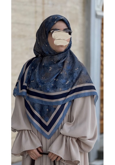 Qalortex Scarf Pamuklu Soft Minâ Desen Eşarp-lacivert