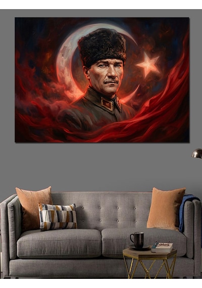 Atatürk Ay Yıldız Bayrak Tablosu Dekoratif Kanvas - Mdf Ahşap Tablo