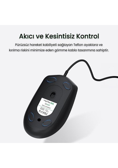 G005 Optik 3 Tuşlu Sağ Ve Sol Elle Kullanıma Uygun Usb Kablolu Mouse Siyah