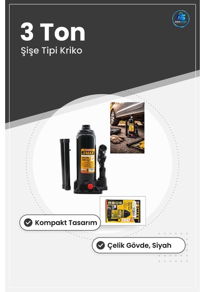 Şişe Tipi Hidrolik Kriko 3 Ton Oto Kaldırma Atölye Bakım Araç Siy