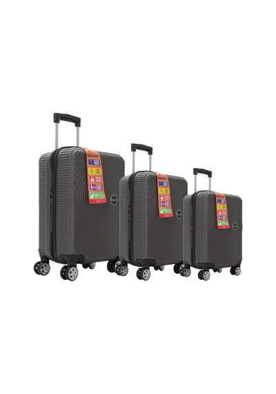 Escape Vlz 072-set Abs 8 Tekerlekli Büyük, Orta, Kabin Boy Valiz, Bavul Seti, Antrasit