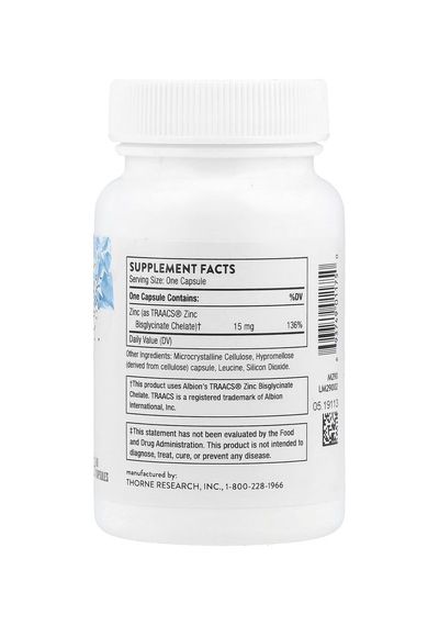 Thorne, Çinko Bisglisinat, 15 Mg, 60 Kapsül