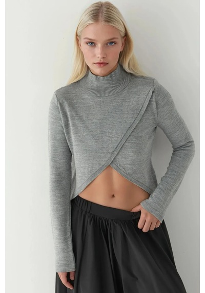Hiccup Asimetrik Turtleneck Triko Kazak Gri
