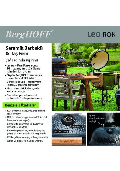 Berghoff Ron Mat Antrasit Büyük Seramik Barbekü Ve Fırın 58 Cm Siyah -