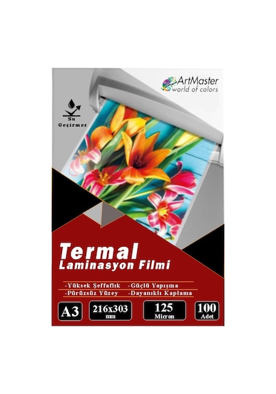A3 Parlak Laminasyon Filmi 100 Lü 1 Paket 125 Mikron Pvc Kaplama Laminasyon Kaplama Poşeti 100 Adet