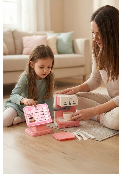 Kutulu Işıklı Ve Sesli Kahve Makinesi Pembe