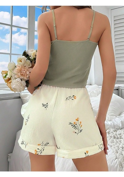 Bella Notte Kadın İp Askılı Şortlu Yazlık Pijama Takımı Yeşil
