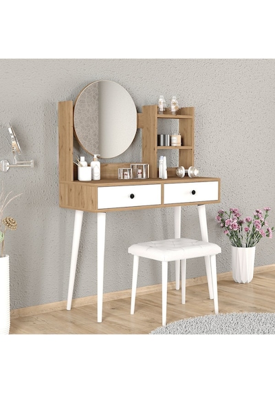 Efsane Makyaj Masası Ahşap Tabure Takım Ahşap
