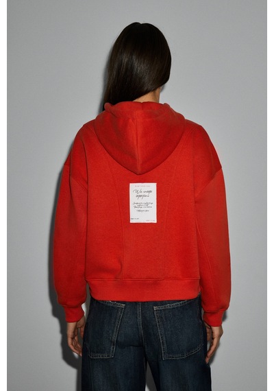 Grimelange Vyselle Kadın Önü Kesikli Metal Fermuarlı Kapüşonlu Etiket Detaylı Oversize Kırmızı Sweat Kırmızı