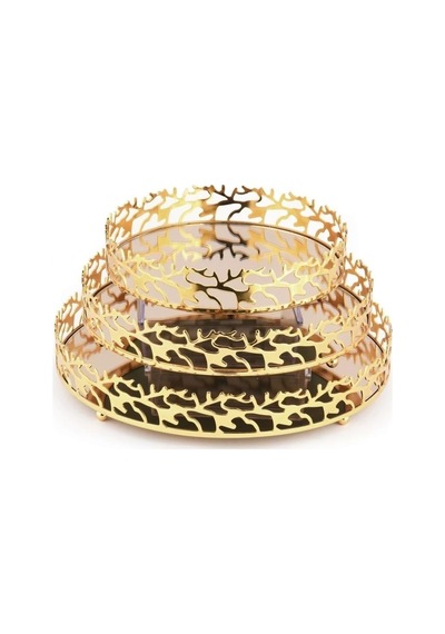 Singl Gold Metal Yuvarlak Tepsi Büyük