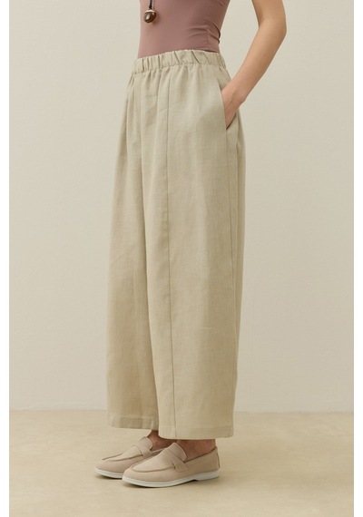 Molene Natürel Barrel Fit Keten Pantolon