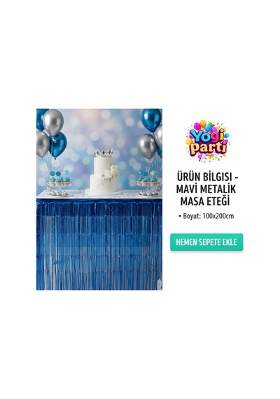 Mavi Metalik Masa Eteği 100x200 Cm Parti Malzemesi Lacivert Tüm Yaşlar
