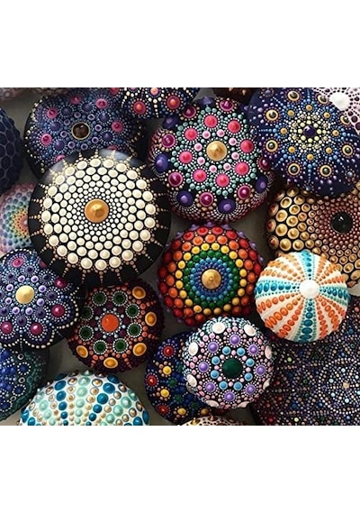Mandalart Fabric Dot Taş Görünümlü Ahşap 8 8 Cm