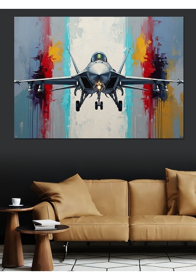 Ahşap Tablo Bulutlar Arasında Uçan Savaş Jet