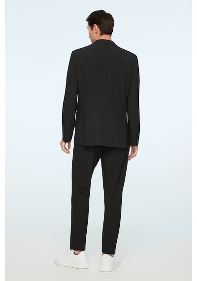 Morven Erkek Siyah Poliviskon Trend Pitikare Slim Fit Sivri Yaka Takım Elbise 26ms001032001 Siyah