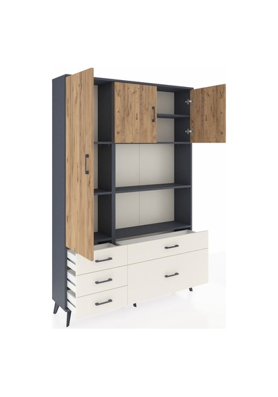 Arges Dolap 7 Raflı 5 Çekmeceli 3 Kapaklı 132x30x195 Antrasit... Antrasit