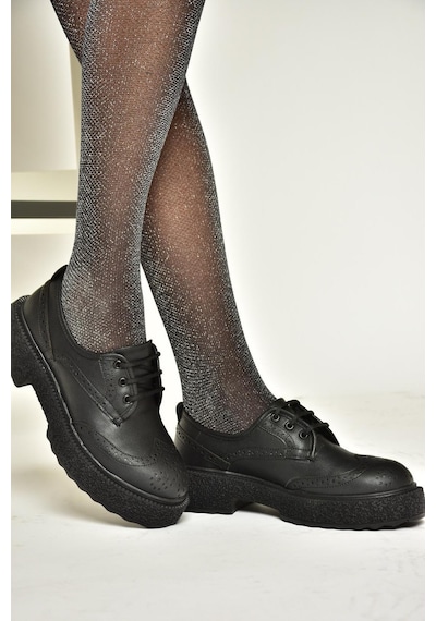 Fox Shoes T996199009 Siyah Kalın Tabanlı Kadın Ayakkabı Siyah