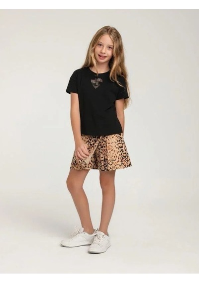 Kız Çocuk Leopar Desenli Şort Etek-15593 Kahverengi