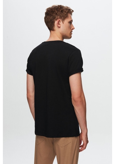 D's Damat Bisiklet Yaka Pamuklu Nefes Alabilen T-shirt Siyah