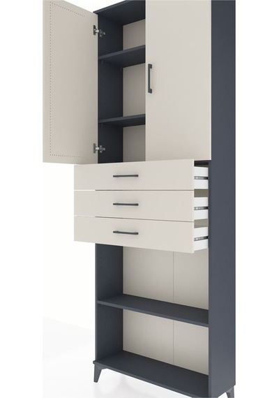 Arges Dolap 4 Raflı 3 Çekmeceli 2 Kapaklı 88x30x243 Antrasit-aytaşı Antrasit