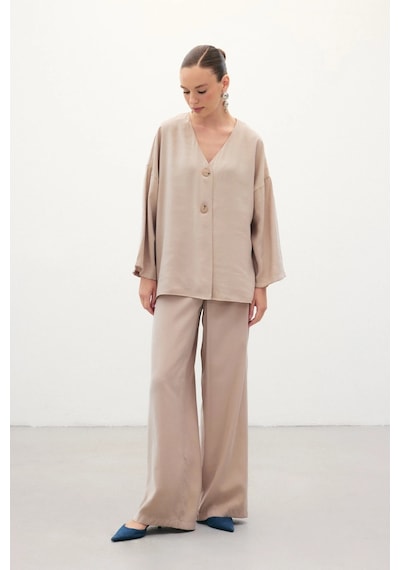 Sateen Düğmeli Kimono - Taş Taş