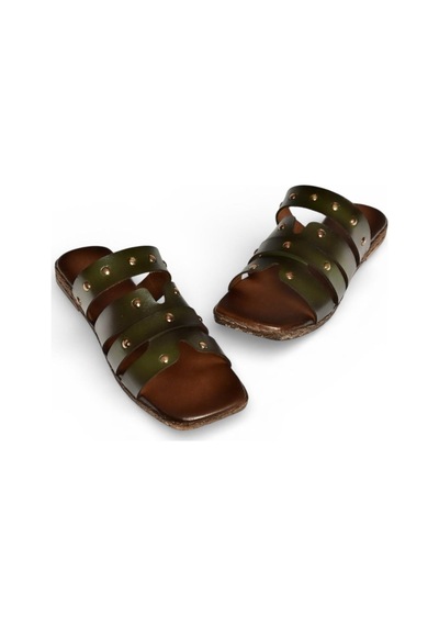 Fox Shoes Y390755203 Yeşil Hakiki Deri Kadın Terlik Yeşil