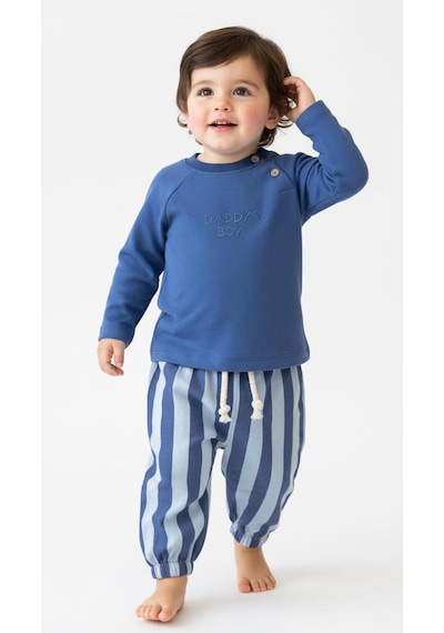 Miababy Çizgili Mummy&dadys Boy 2 Li Takım İndigo